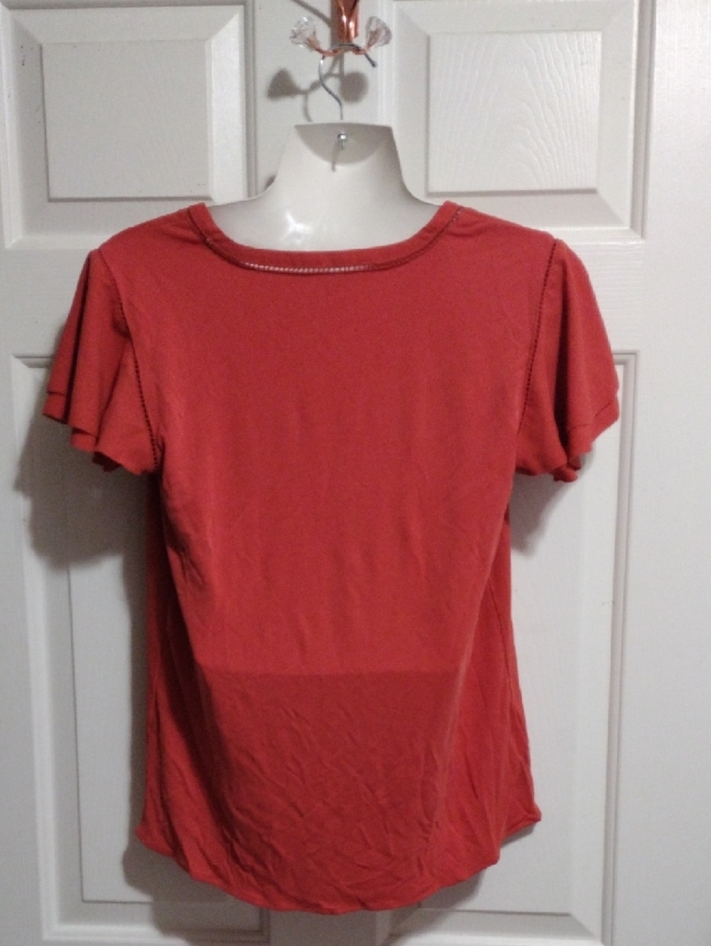 Ann Taylor Rust Short Sleeve V-Neck Ruffle Tee XS - Picture 4 of 6